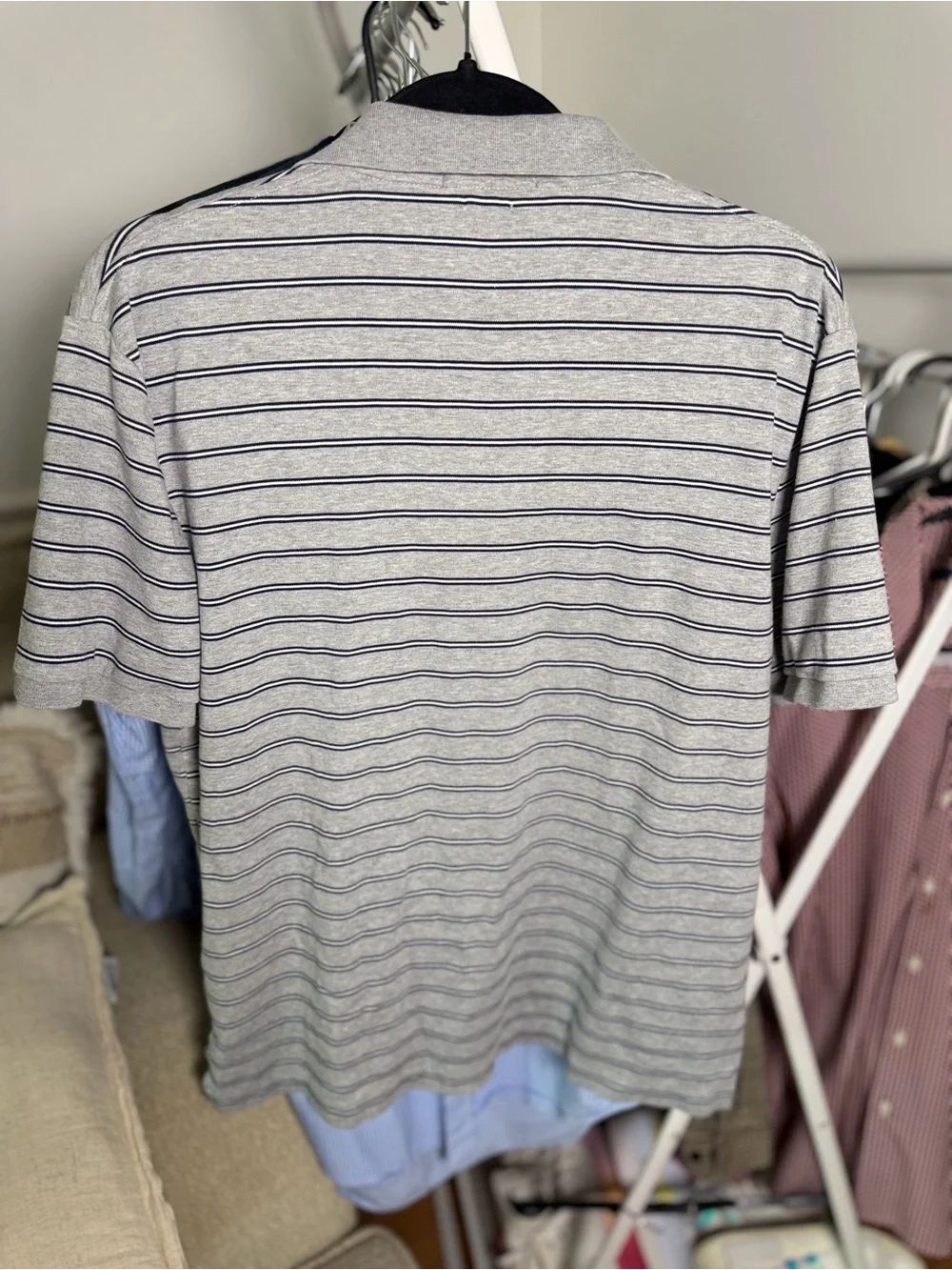 Ralph Lauren Light Gray Polo with Navy Stripes